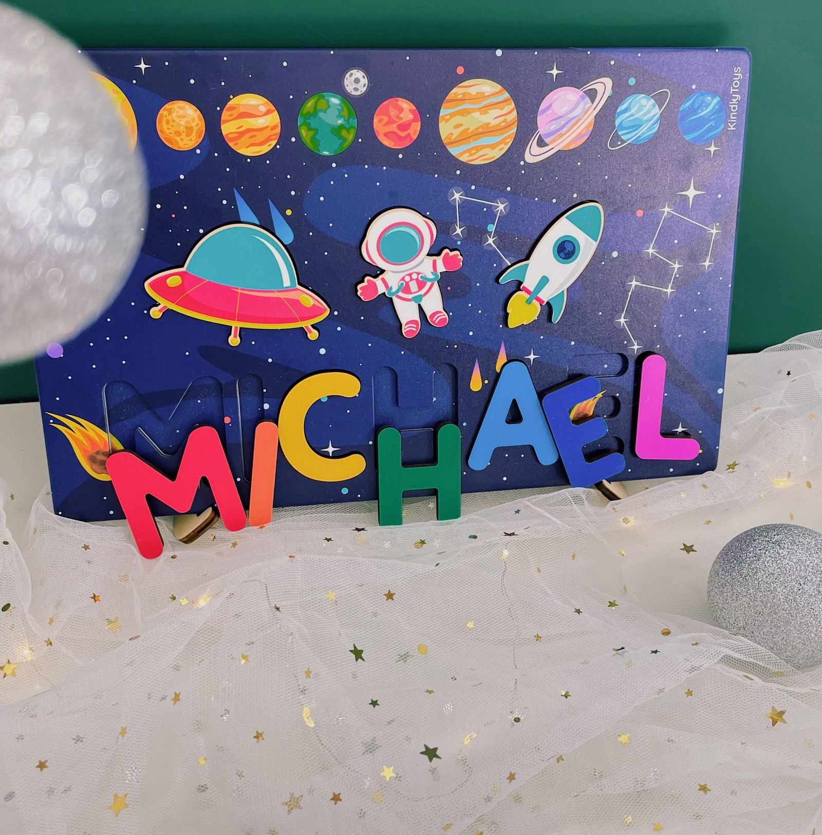 Astronaut Personalized Name Puzzle For Kids, Personalized Wooden Puzzle, name puzzles for toddlers, Birthday Gifts for Baby, First christmas gifts idea for kids NP31 - Kindlytoys