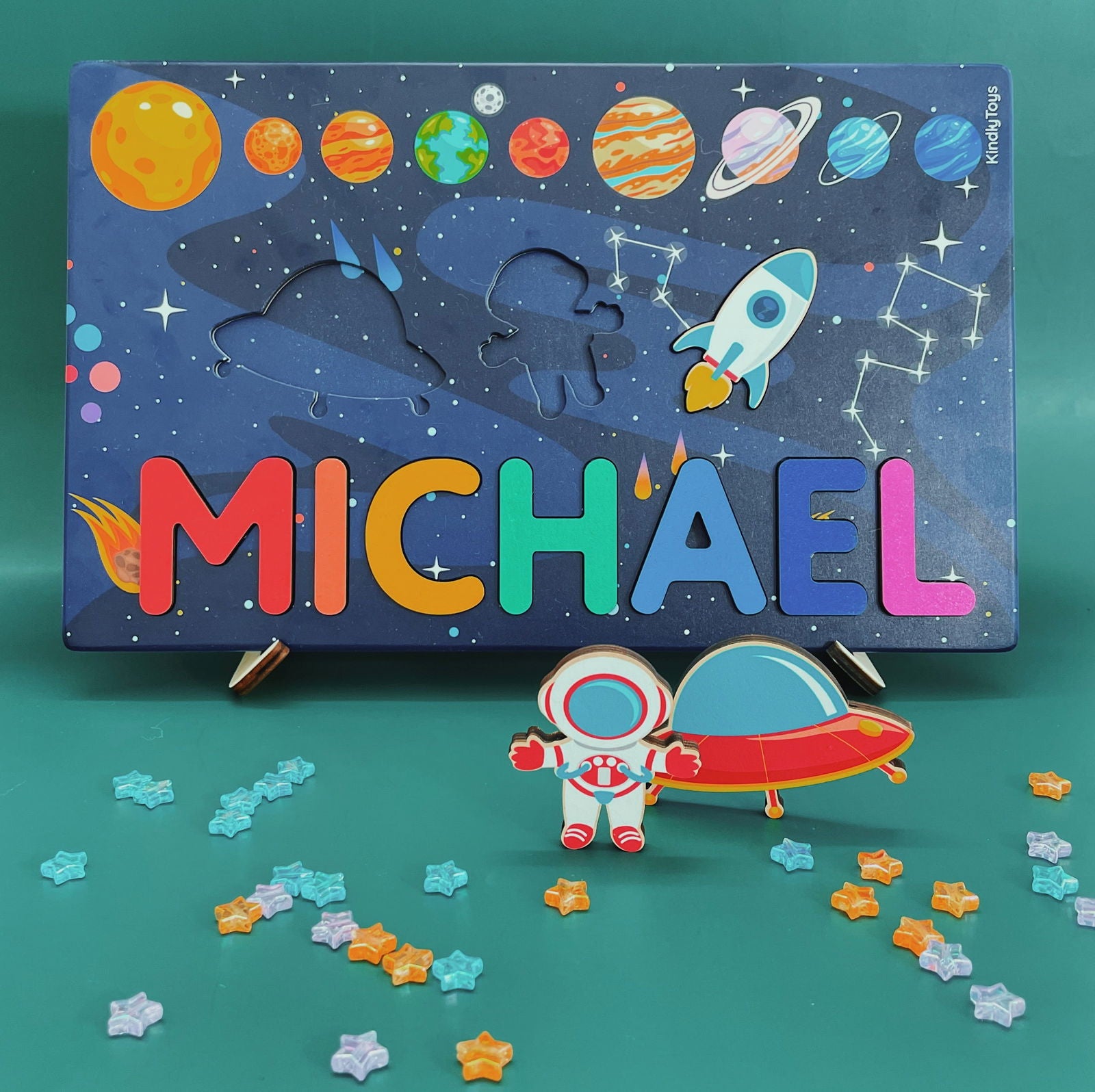 Astronaut Personalized Name Puzzle For Kids, Personalized Wooden Puzzle, name puzzles for toddlers, Birthday Gifts for Baby, First christmas gifts idea for kids NP31 - Kindlytoys