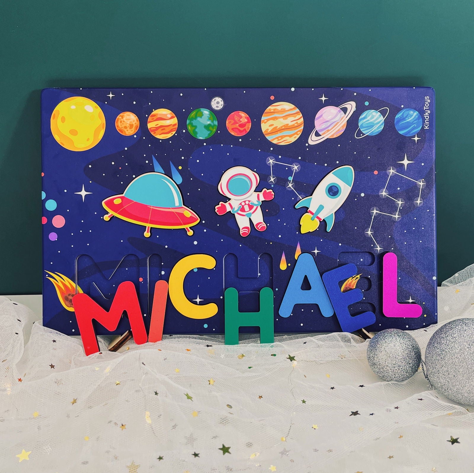 Astronaut Personalized Name Puzzle For Kids, Personalized Wooden Puzzle, name puzzles for toddlers, Birthday Gifts for Baby, First christmas gifts idea for kids NP31 - Kindlytoys