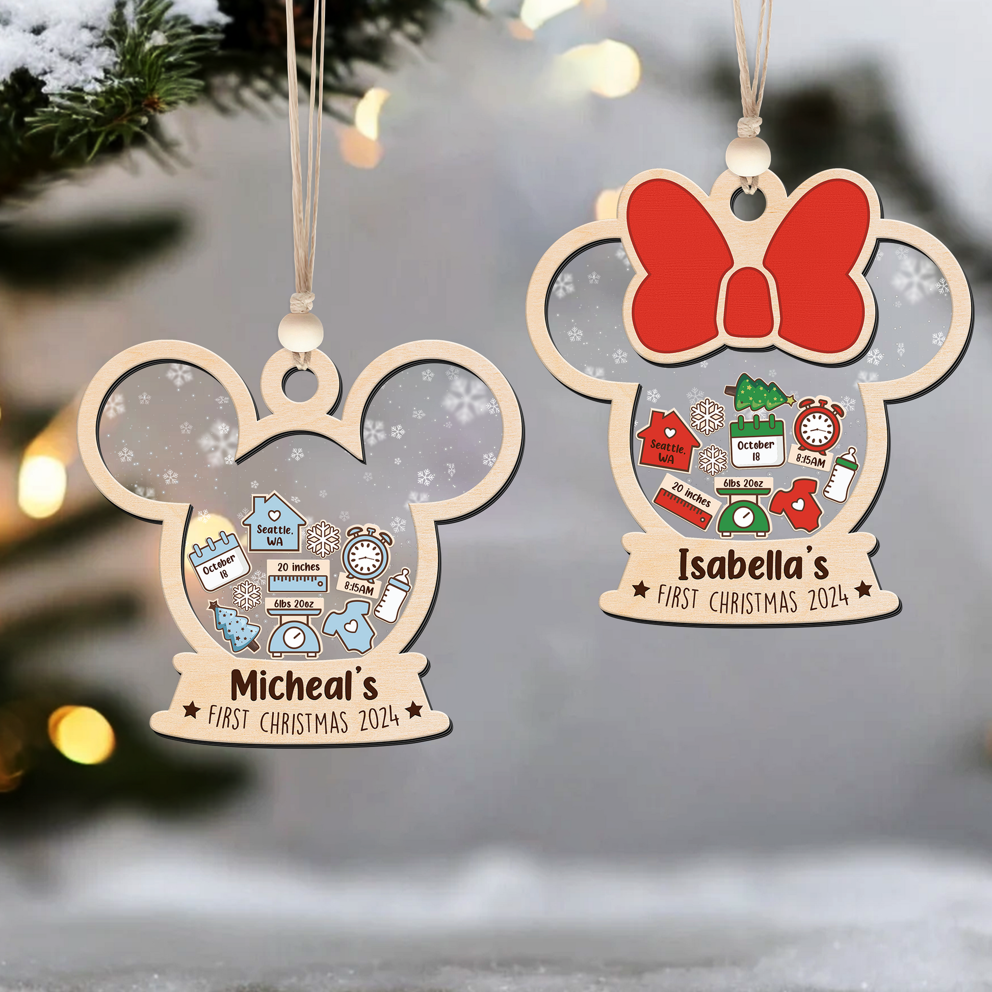 4D Shaked Mickey Minnie Ornament