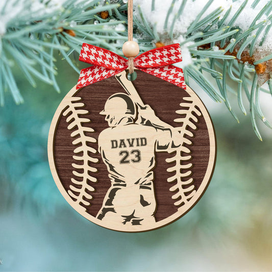 Personalize Baseball Ornament Wooden 2 Layered, Custom Baseball Christmas Ornament, CF915