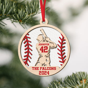 Custom Baseball Wood Ornament 2 Layered, Personalized Baseball Ornament CF429