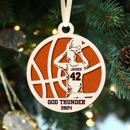 Personalized Basketball Ornament, Custom Basketball Wood Ornament 2 Layered CF432