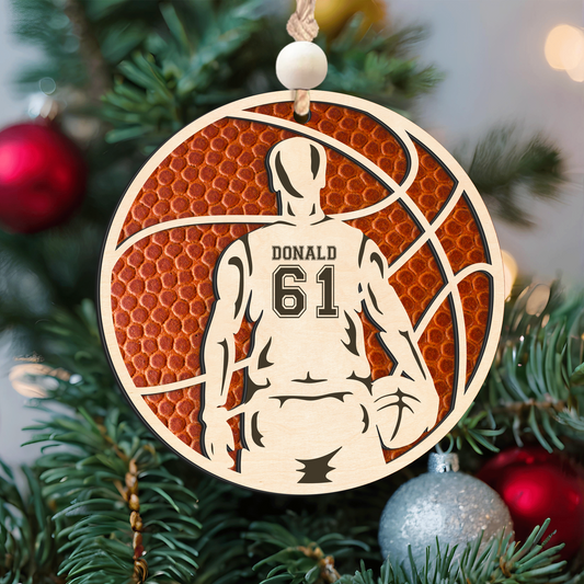 Personalized Basketball Christmas Ornament, Custom Basketball Player 2 Layered Wooden Ornament CF925