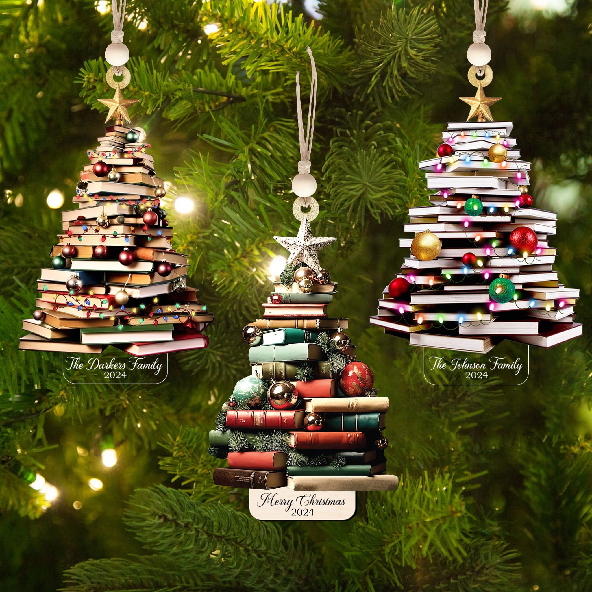 Personalized Christmas Book Tree Ornament, Book Lover Christmas Ornament CF86