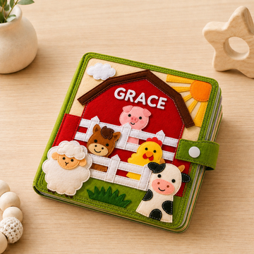 Farm Theme - Personalized Busy Book For Kids, Handmade Felt Quite Book, Montessori Fabric Busy Book
