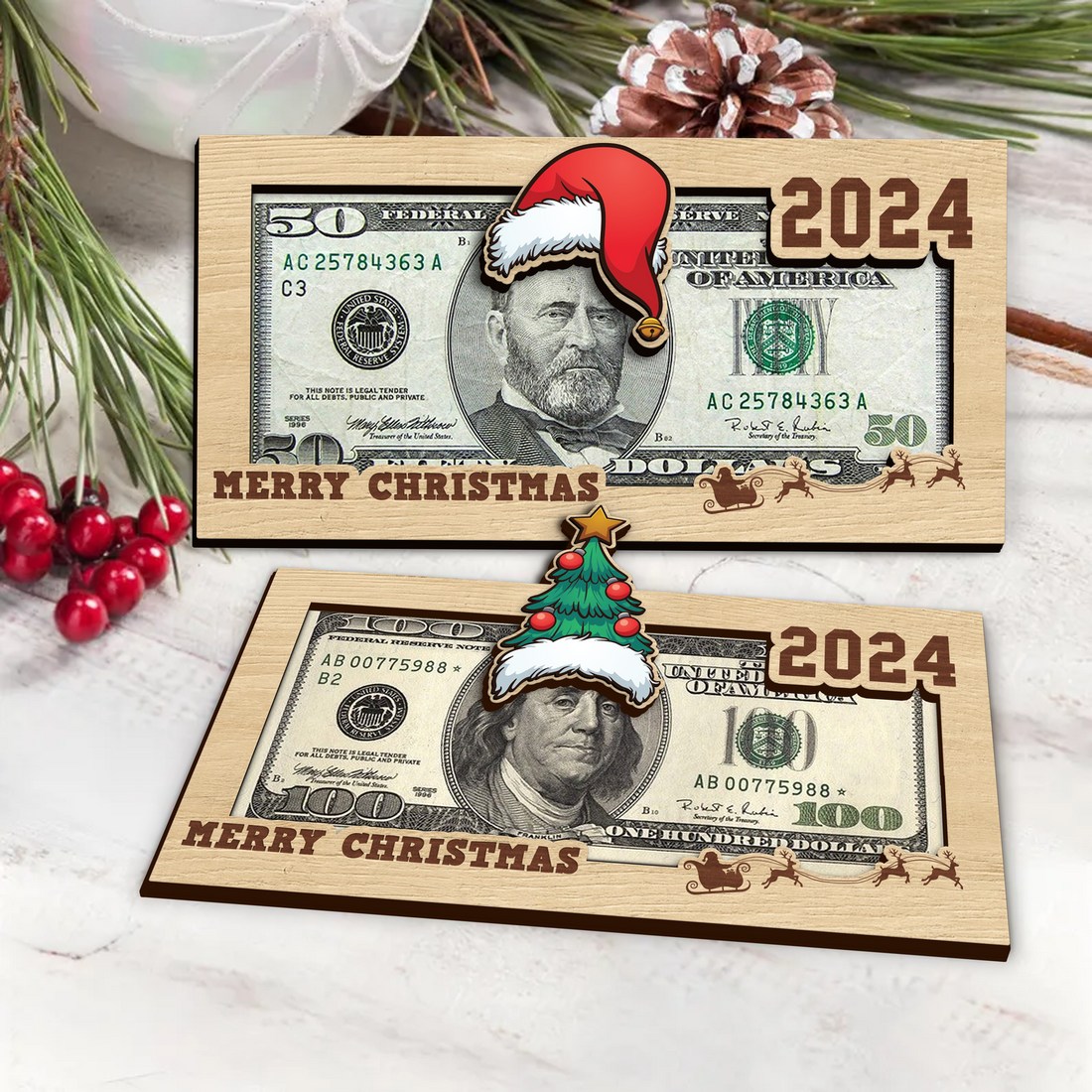 Christmas Money Holders 2024, Christmas Party Cash Holder Gift, Santa Money Cards, 2024 Wooden Money Holder MH65 - Kindlytoys