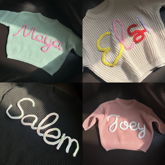 Custom Baby Name Sweater, Personalized Hand Embroidered Name Baby Sweater KS07