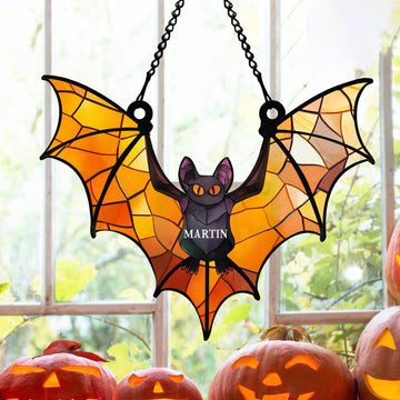 Custom Bat Halloween Stained Glass Suncatcher SC96