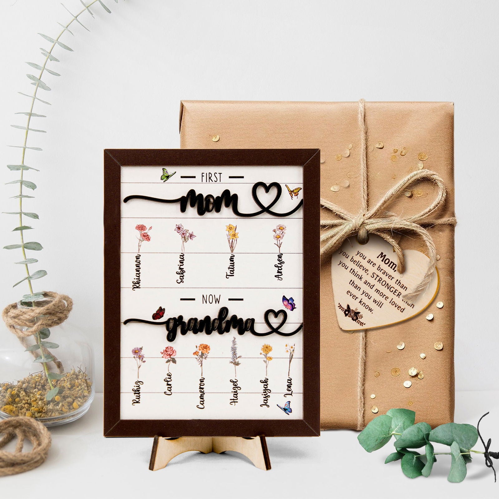 Custom Birth Month Flowers Wooden Sign, Personalized "First Mom Now Grandma" Sign, Unique Mothers Day Gift, Gift for Mom and Grandma MS24 - Kindlytoys
