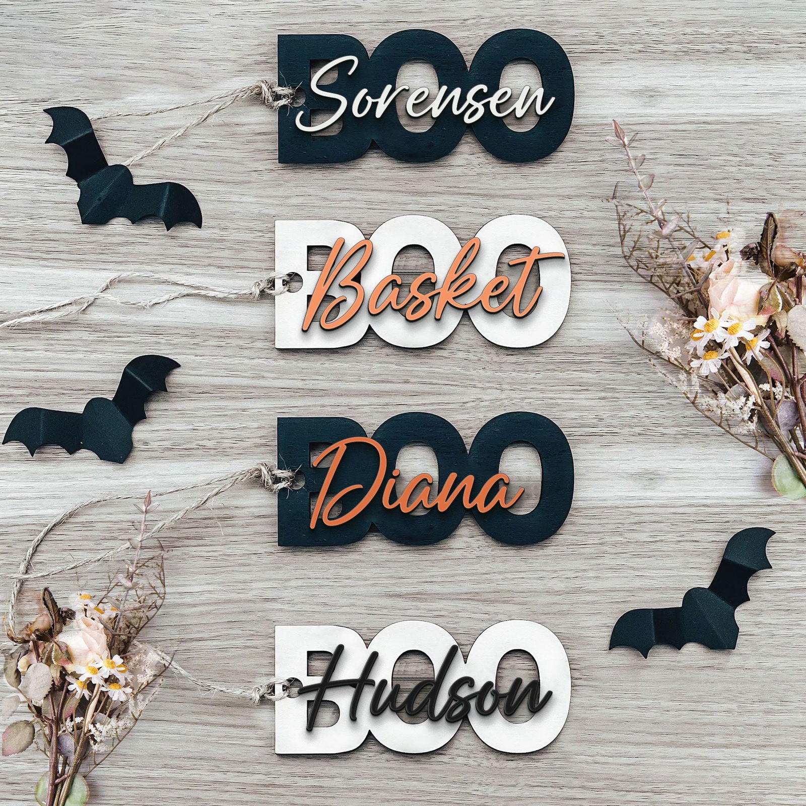 Custom Halloween Wooden Name Tags, Personalized Halloween Tags, Custom Boo Basket, Custom Halloween Tag HX11 - Kindlytoys