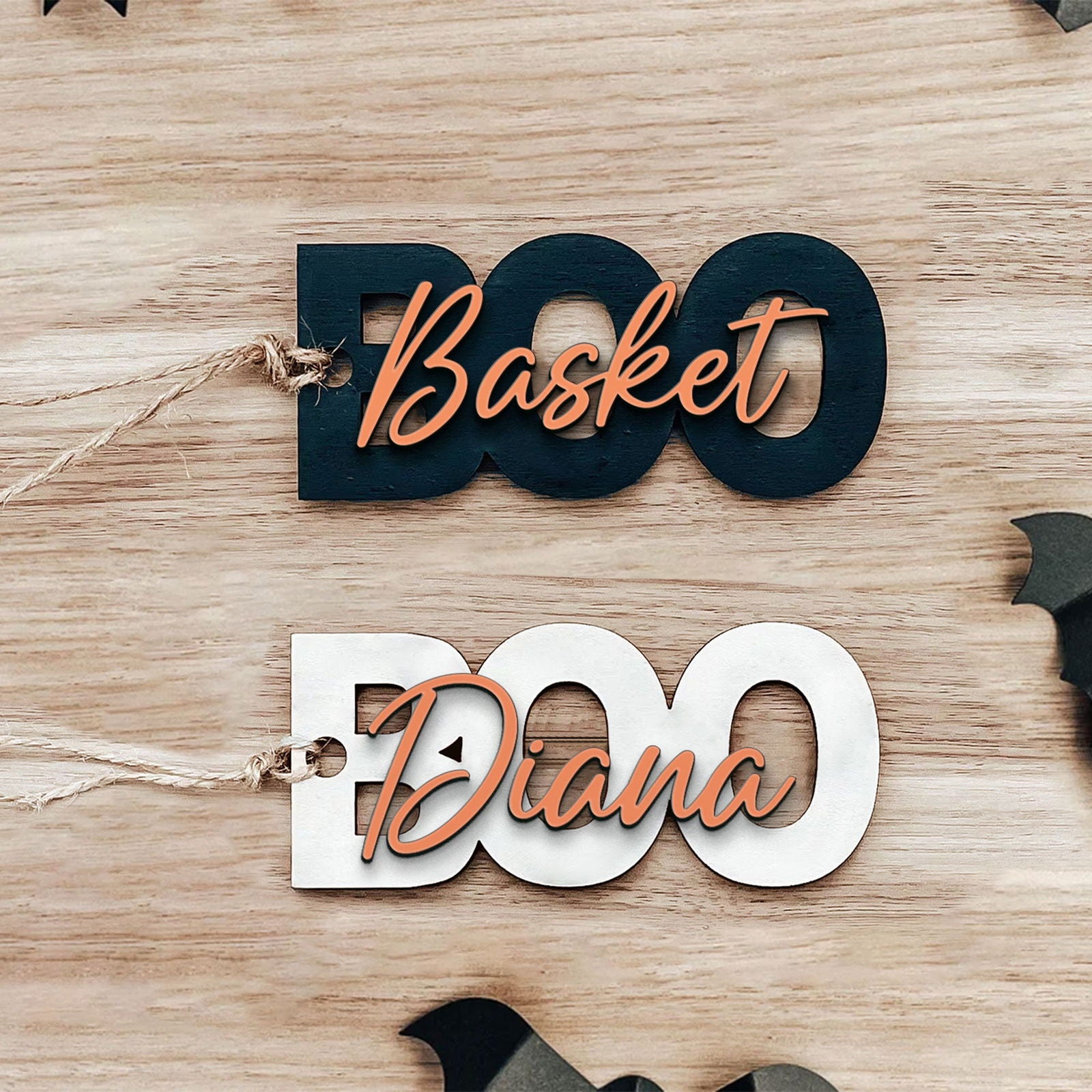 Custom Halloween Wooden Name Tags, Personalized Halloween Tags, Custom Boo Basket, Custom Halloween Tag HX11 - Kindlytoys