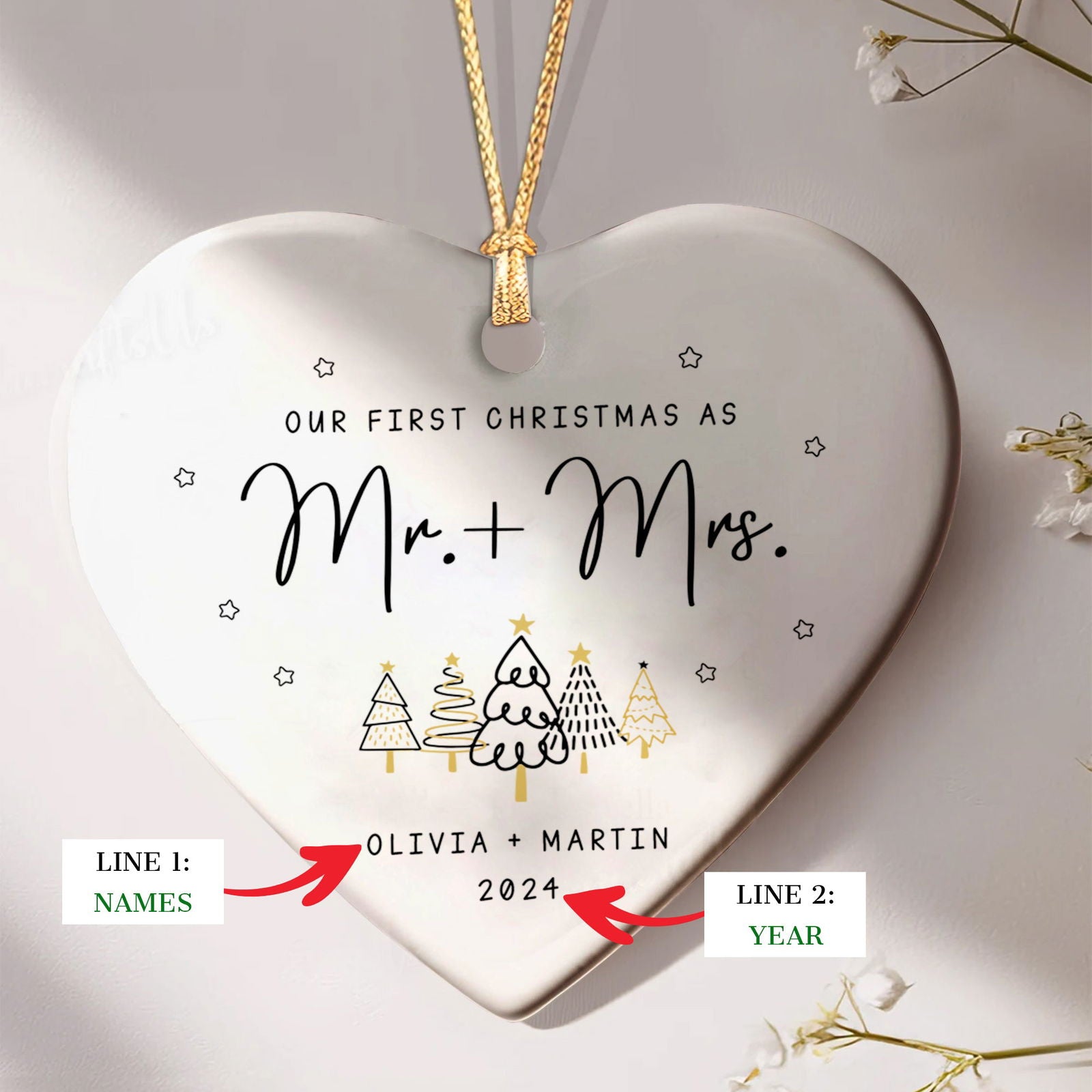 Custom Mr and Mrs Ornament, Engagement Ornament Gift For Couple, Newlywed Gift, Wedding Christmas Ornaments, Anniversary Gift For Husband Wife CY06-05 - Kindlytoys