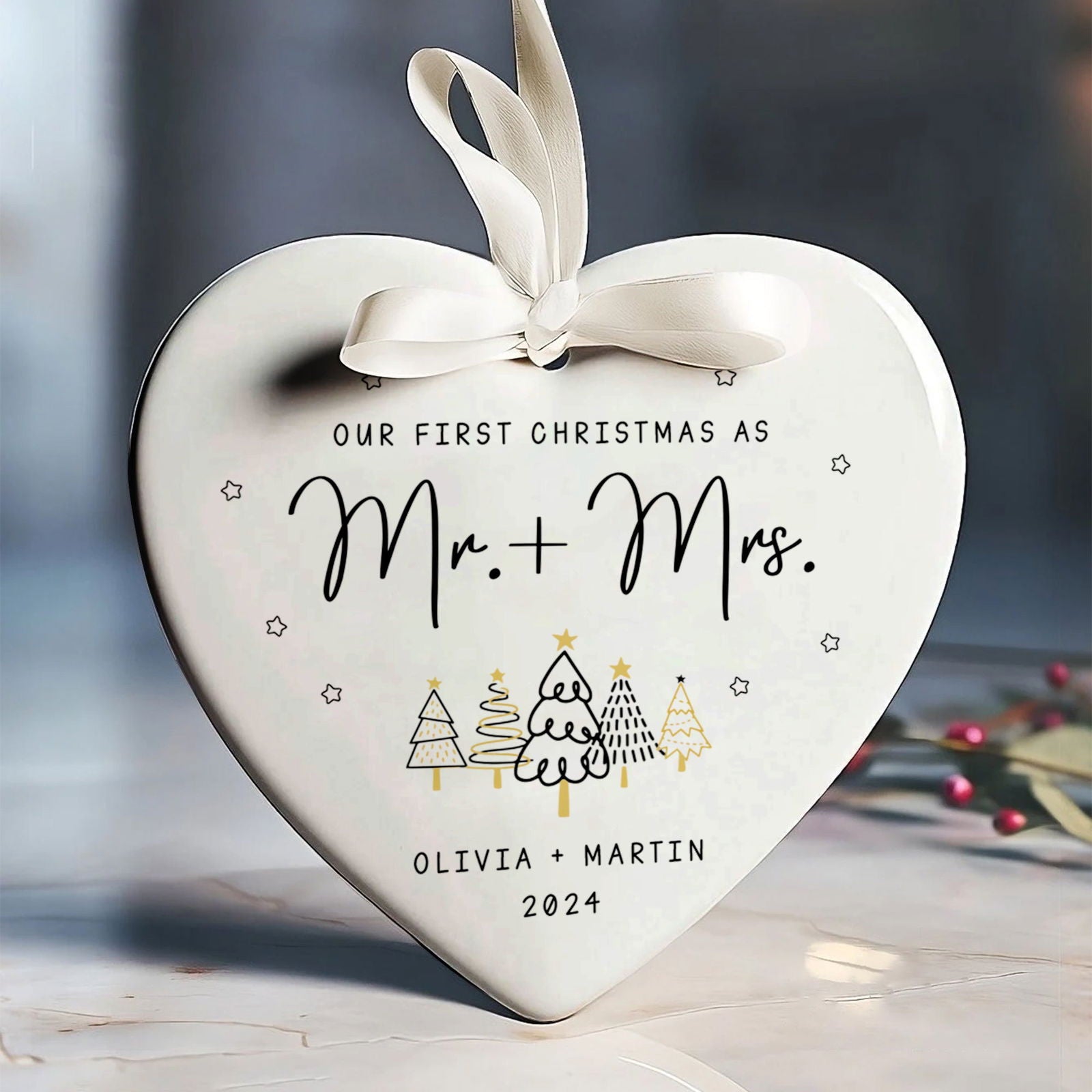 Custom Mr and Mrs Ornament, Engagement Ornament Gift For Couple, Newlywed Gift, Wedding Christmas Ornaments, Anniversary Gift For Husband Wife CY06-05 - Kindlytoys