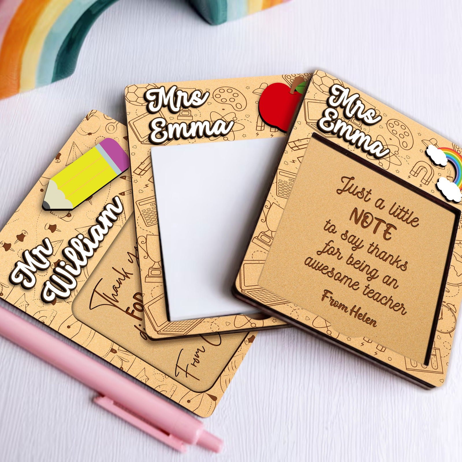 Custom Teacher Sticky Note Holder, Personalized Gift for Teacher, Teacher Appreciation Gift, Sticky Note Pad Holder SN08 - Kindlytoys