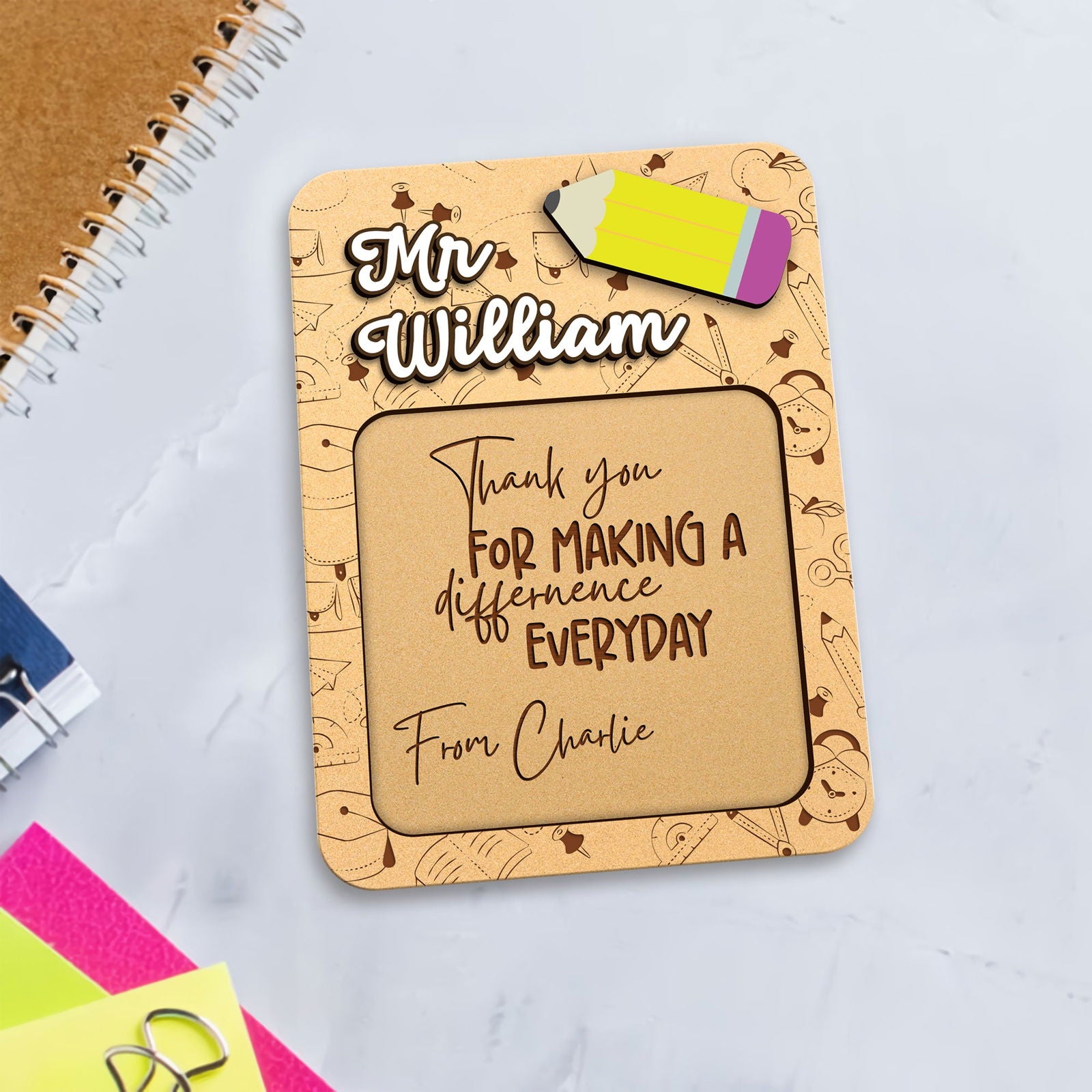 Custom Teacher Sticky Note Holder, Personalized Gift for Teacher, Teacher Appreciation Gift, Sticky Note Pad Holder SN08 - Kindlytoys