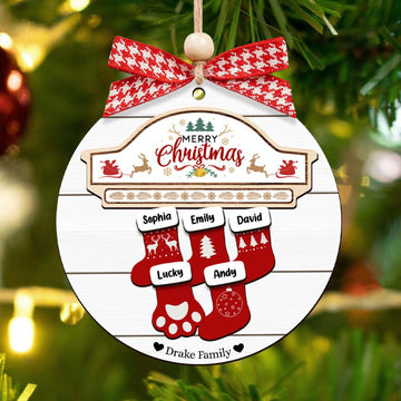 Custom Wooden Family Christmas Ornament 2024, Family Name Stocking Ornament CF14 - Kindlytoys