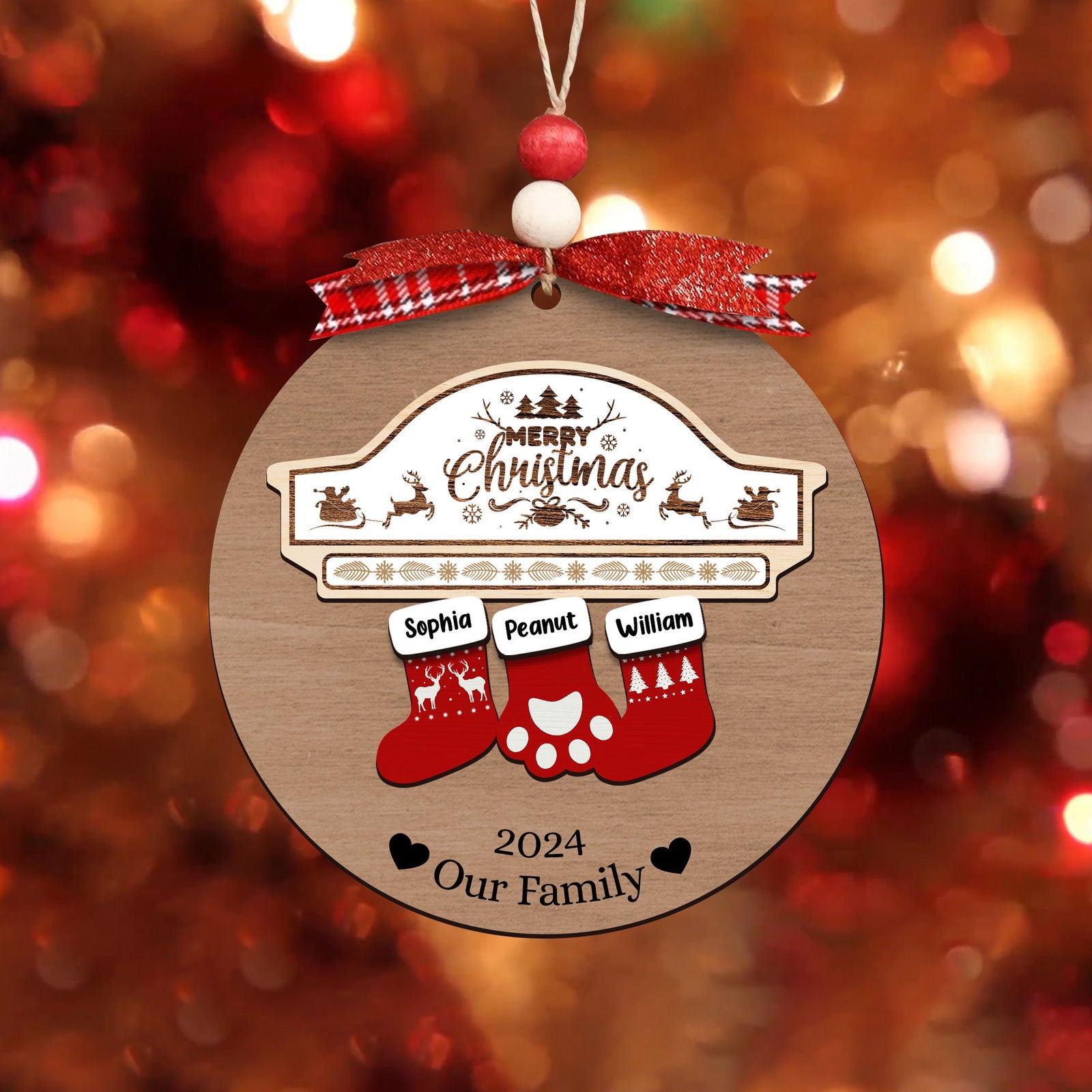 Custom Wooden Family Christmas Ornament 2024, Family Name Stocking Ornament CF14 - Kindlytoys