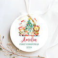 Customized First Christmas Baby Ornament, Personalized Woodland Creatures 3 Inch Ceramic Christmas Ornament, Holiday Keepsake Ornament, Gift For Baby CX02-61 - Kindlytoys