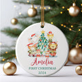 Customized First Christmas Baby Ornament, Personalized Woodland Creatures 3 Inch Ceramic Christmas Ornament, Holiday Keepsake Ornament, Gift For Baby CX02-61 - Kindlytoys
