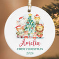 Customized First Christmas Baby Ornament, Personalized Woodland Creatures 3 Inch Ceramic Christmas Ornament, Holiday Keepsake Ornament, Gift For Baby CX02-61 - Kindlytoys