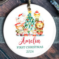 Customized First Christmas Baby Ornament, Personalized Woodland Creatures 3 Inch Ceramic Christmas Ornament, Holiday Keepsake Ornament, Gift For Baby CX02-61 - Kindlytoys