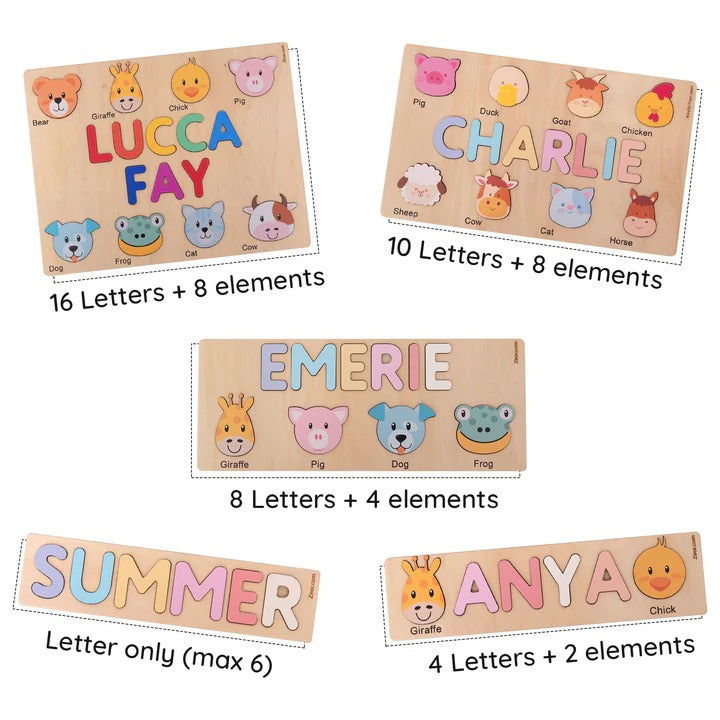 Cute Dinosaurs Name Puzzle For Toddlers, Baby Name Wooden Puzzle, Wooden Montessori Toys, 1st Birthday Gifts For Kids, First Christmas Gifts idea NP07 - Kindlytoys