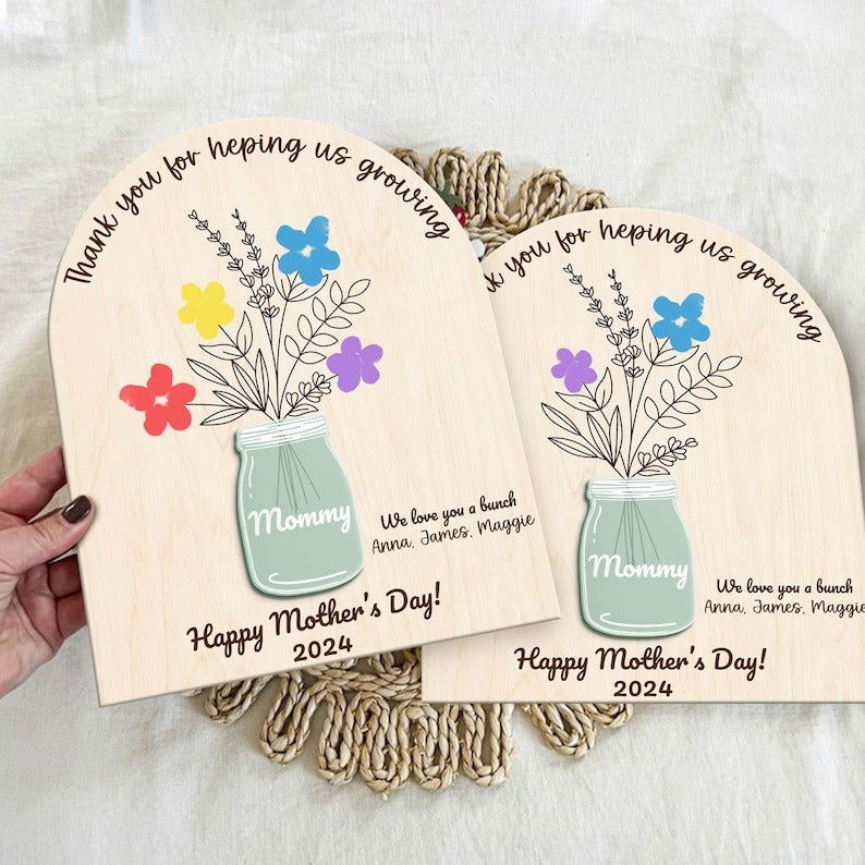 DIY Handprints Wooden Sign, Personalized Gift for Mothers Day Flower Handprint, Handprint Crafts From Kids, Mothers Day Keepsake, Gifts for Mom Grandma MF14 - Kindlytoys