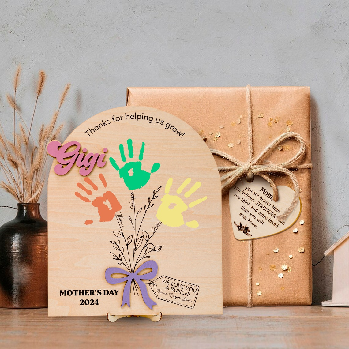 DIY Mothers Day Flower Handprint, Personalized Gift for Mom, Handprint Crafts From Kids, Mothers Day Keepsake, Gifts for Mom Grandma FT14 - Kindlytoys
