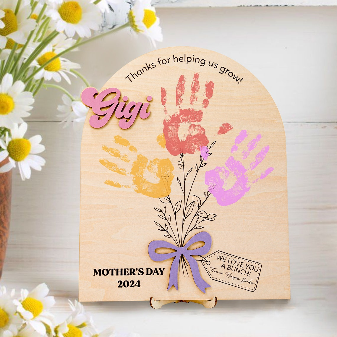 DIY Mothers Day Flower Handprint, Personalized Gift for Mom, Handprint Crafts From Kids, Mothers Day Keepsake, Gifts for Mom Grandma FT14 - Kindlytoys