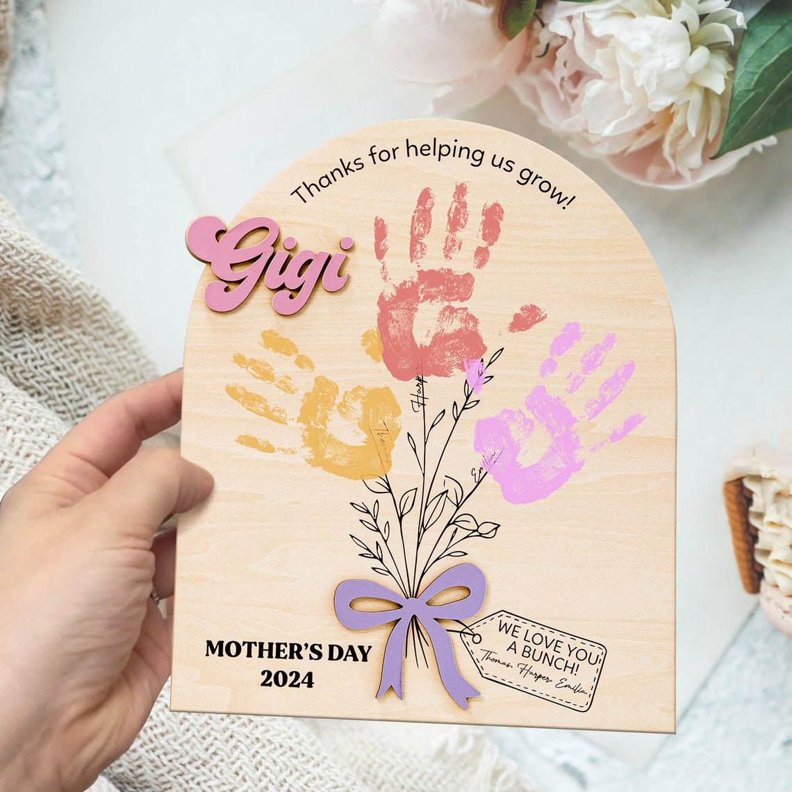 DIY Mothers Day Flower Handprint, Personalized Gift for Mom, Handprint Crafts From Kids, Mothers Day Keepsake, Gifts for Mom Grandma FT14 - Kindlytoys