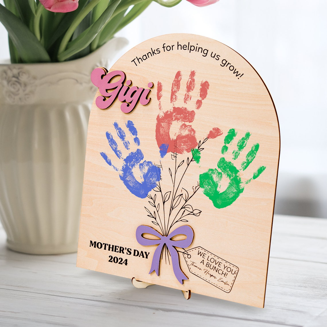 DIY Mothers Day Flower Handprint, Personalized Gift for Mom, Handprint Crafts From Kids, Mothers Day Keepsake, Gifts for Mom Grandma FT14 - Kindlytoys