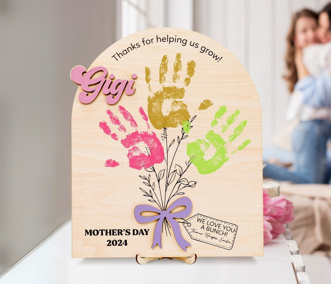 DIY Mothers Day Flower Handprint, Personalized Gift for Mom, Handprint Crafts From Kids, Mothers Day Keepsake, Gifts for Mom Grandma FT14 - Kindlytoys