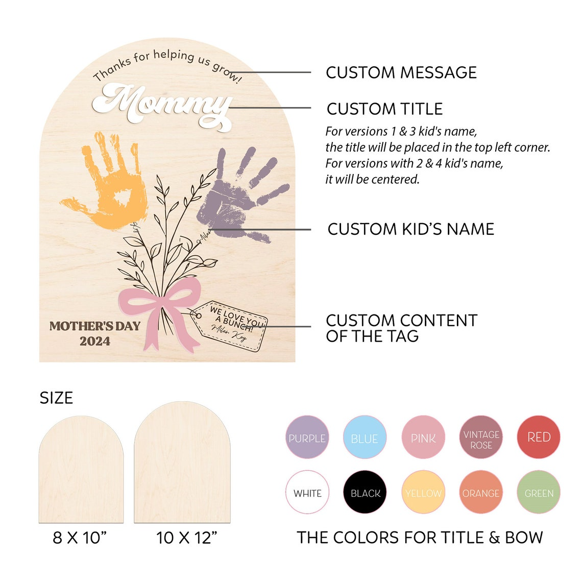 DIY Mothers Day Flower Handprint, Personalized Gift for Mom, Handprint Crafts From Kids, Mothers Day Keepsake, Gifts for Mom Grandma FT14 - Kindlytoys