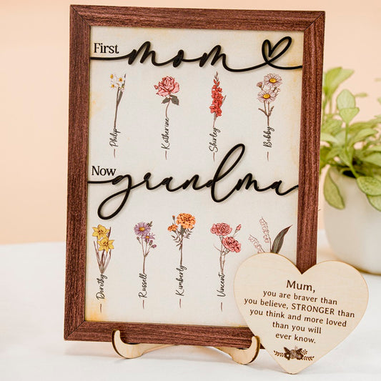 Personalized Grandma's Garden Vintage Sign, "First Mom Now Grandma" Sign, Grandkids Name With Floral Sign, Mother's Day Gift for Grandma, Mom's day gifts MX03