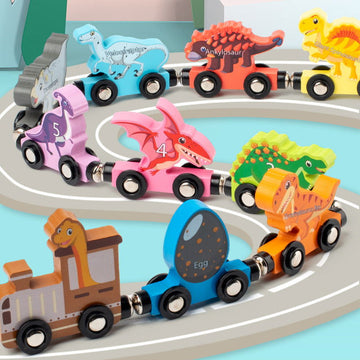 Wooden Dinosaur Train Set – Magnetic Connect, Educational & Fun Toy