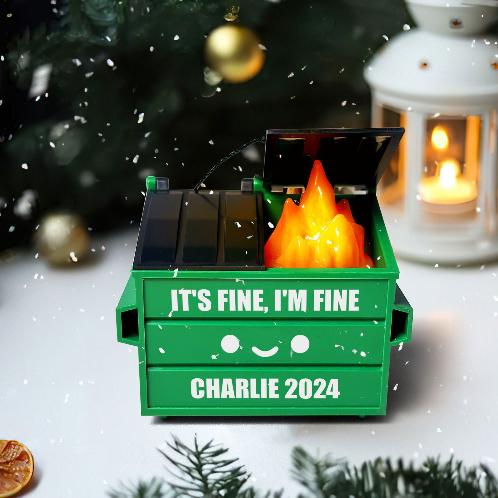 Dumpster Fire Ornament LED Flickering, 2024 Funny Christmas Ornament, Personalized Xmas Decoration, Everything is Fine, Funny Christmas Gifts - Kindlytoys