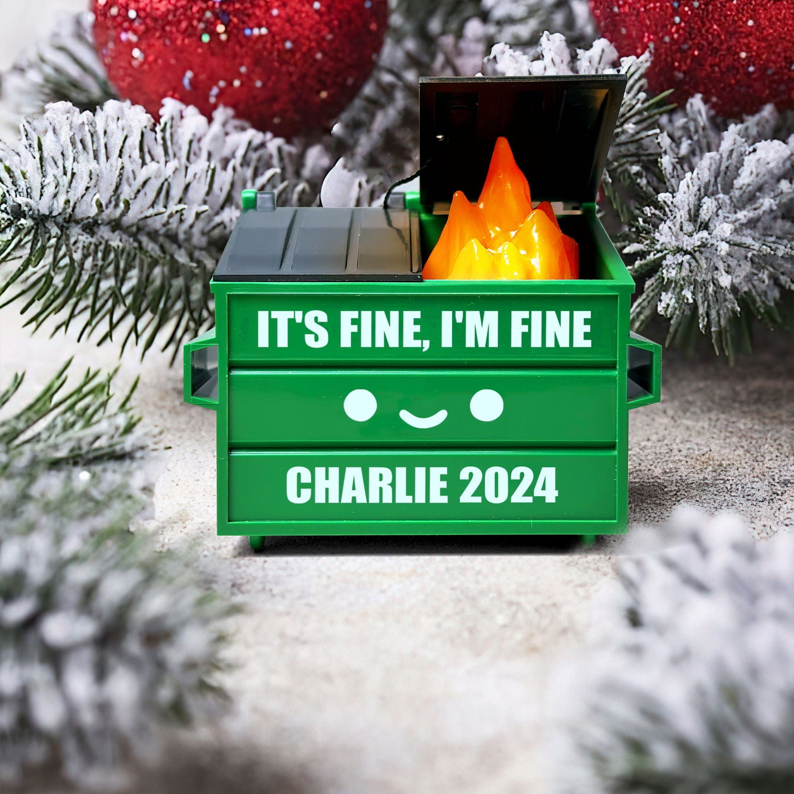 Dumpster Fire Ornament LED Flickering, 2024 Funny Christmas Ornament, Personalized Xmas Decoration, Everything is Fine, Funny Christmas Gifts - Kindlytoys