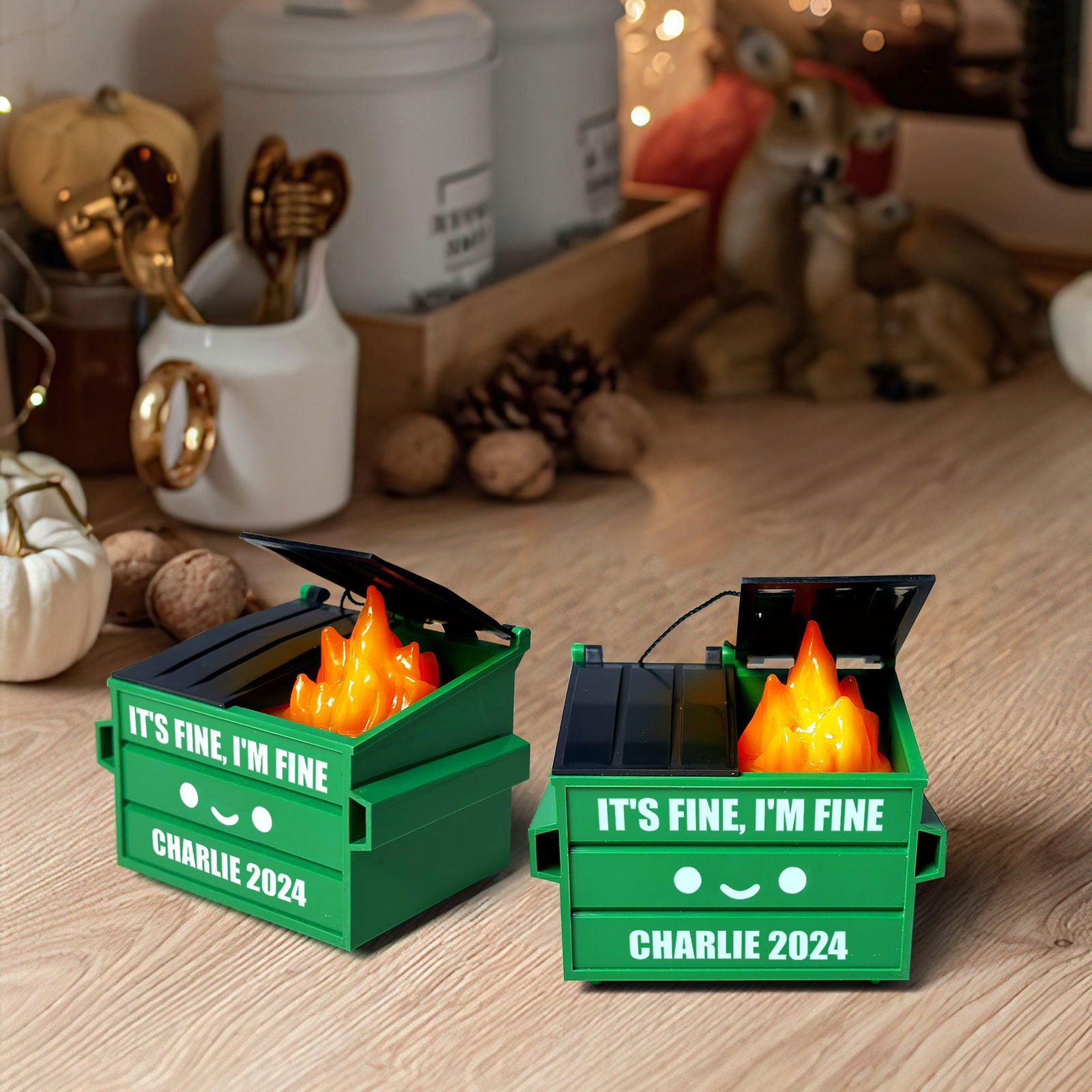 Dumpster Fire Ornament LED Flickering, 2024 Funny Christmas Ornament, Personalized Xmas Decoration, Everything is Fine, Funny Christmas Gifts - Kindlytoys