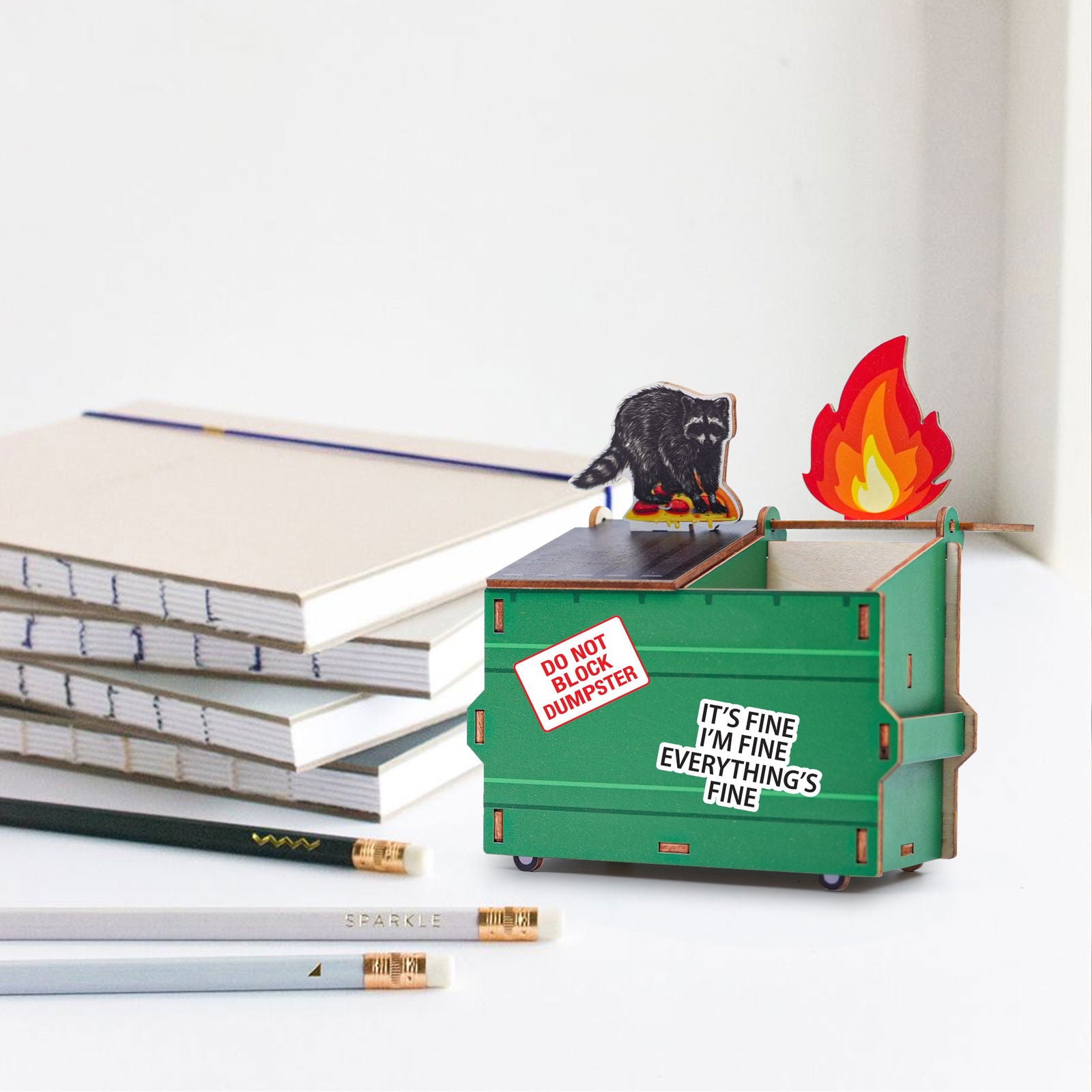 Dumpster Fire Pen Holder, Funny Desk Accessory, Custom Pencil Holder DIY Wood Pencil Holder, Dumpster Fire Holder, Gift For Coworker, Funny Gift For Colleagues DP11 - Kindlytoys