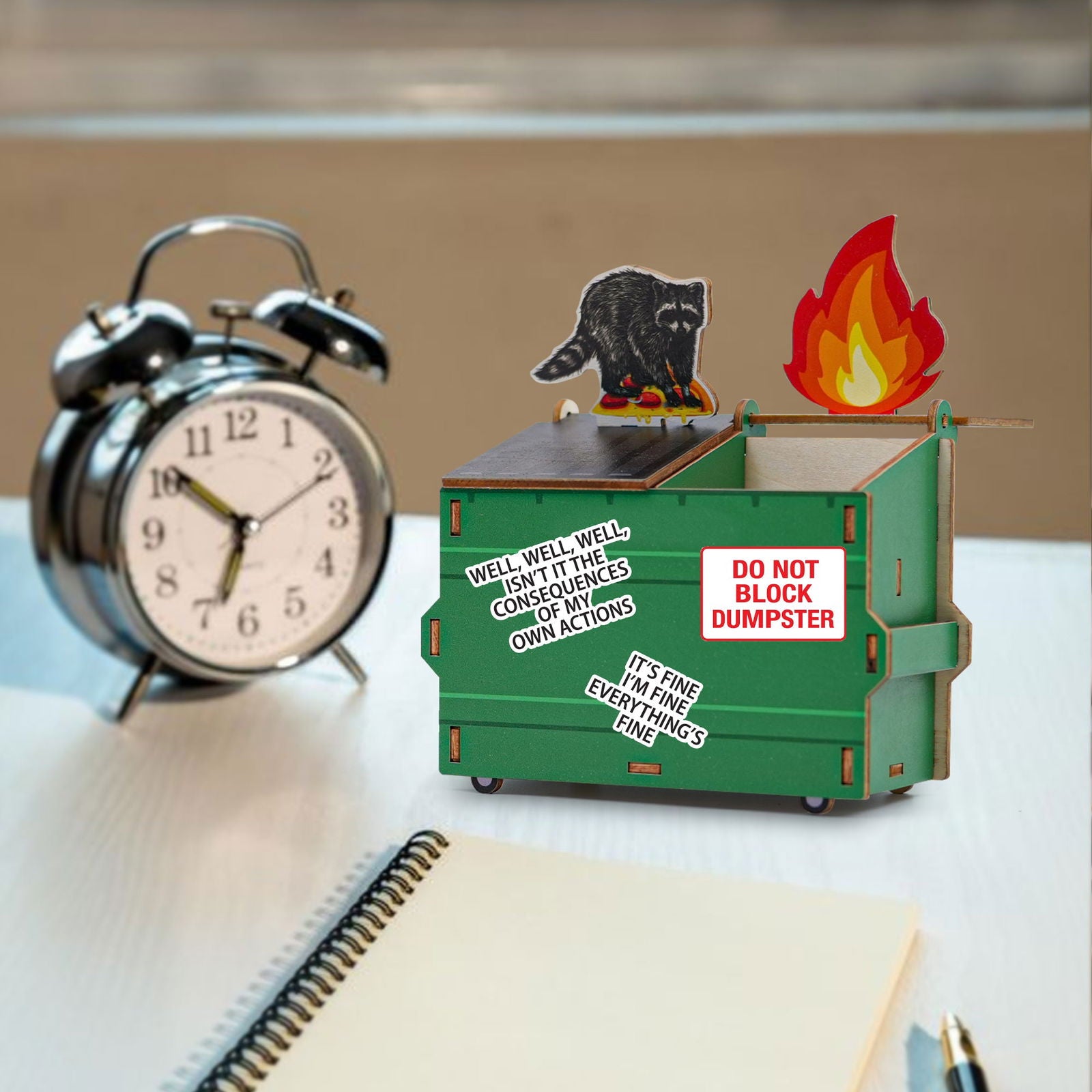 Dumpster Fire Pen Holder, Funny Desk Accessory, Custom Pencil Holder DIY Wood Pencil Holder, Dumpster Fire Holder, Gift For Coworker, Funny Gift For Colleagues DP11 - Kindlytoys