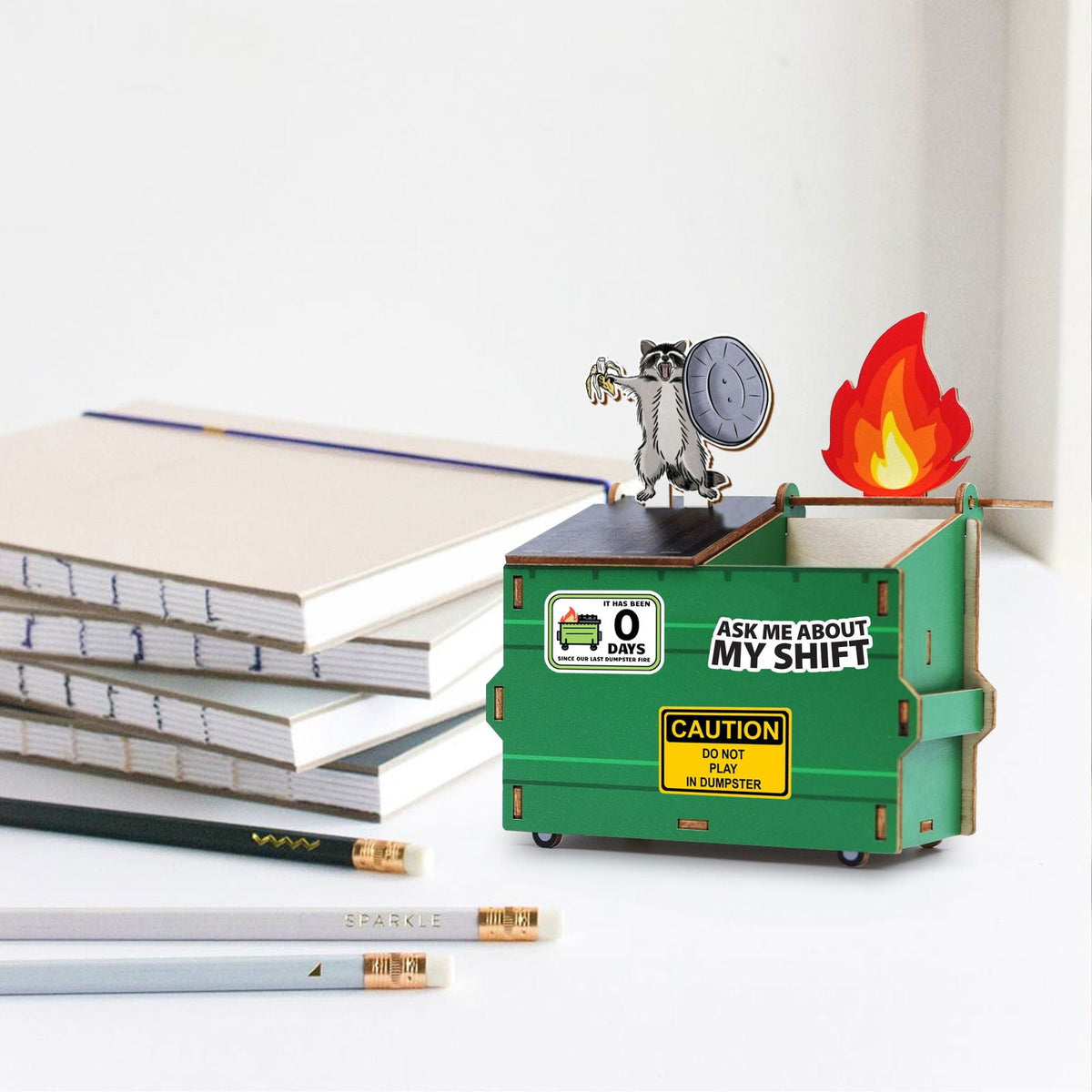 Dumpster Fire Pen Holder, Funny Desk Accessory, Custom Pencil Holder DIY Wood Pencil Holder, Dumpster Fire Holder, Gift For Coworker, Funny Gift For Colleagues DP11 - Kindlytoys