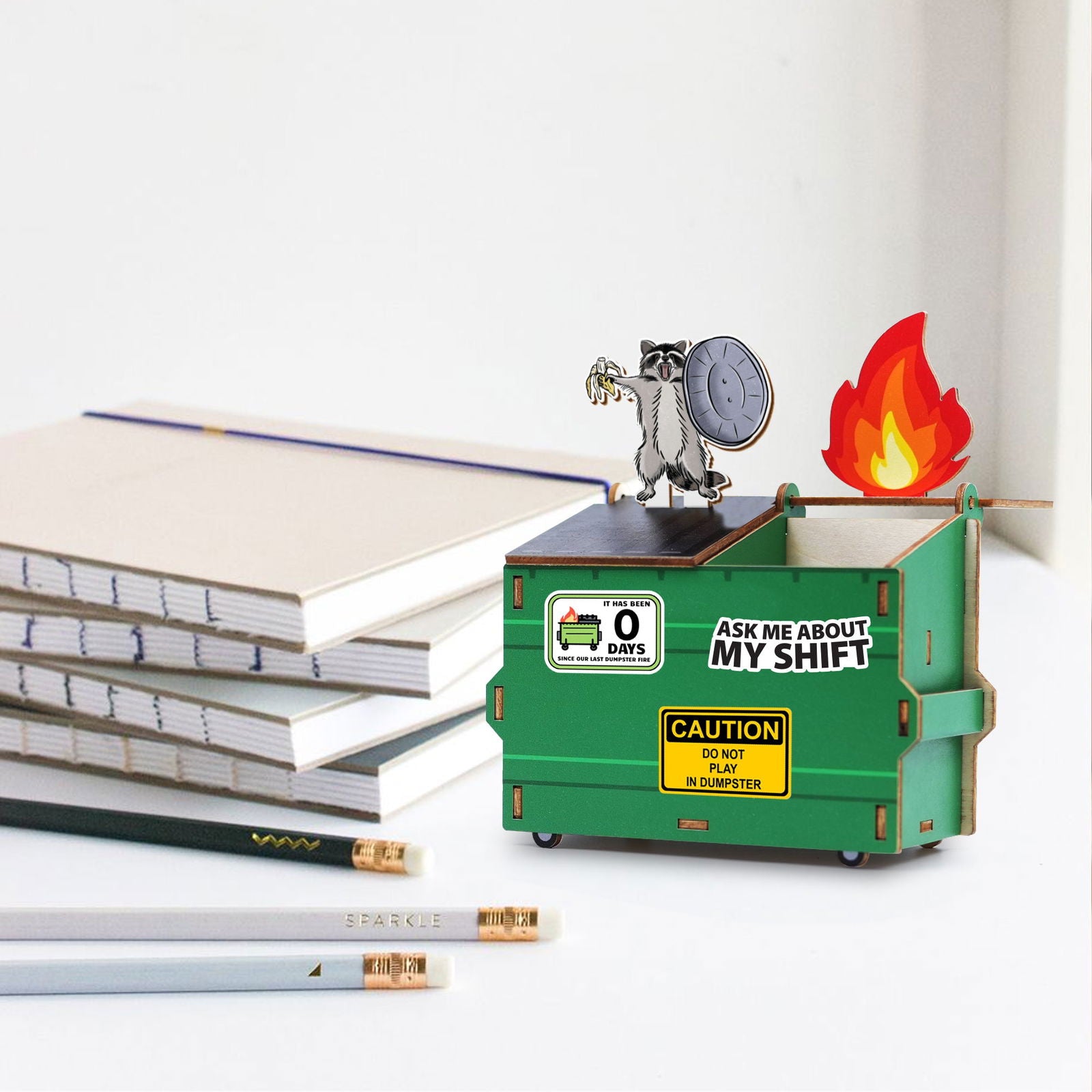 Dumpster Fire Pen Holder, Funny Desk Accessory, Custom Pencil Holder DIY Wood Pencil Holder, Dumpster Fire Holder, Gift For Coworker, Funny Gift For Colleagues DP11 - Kindlytoys