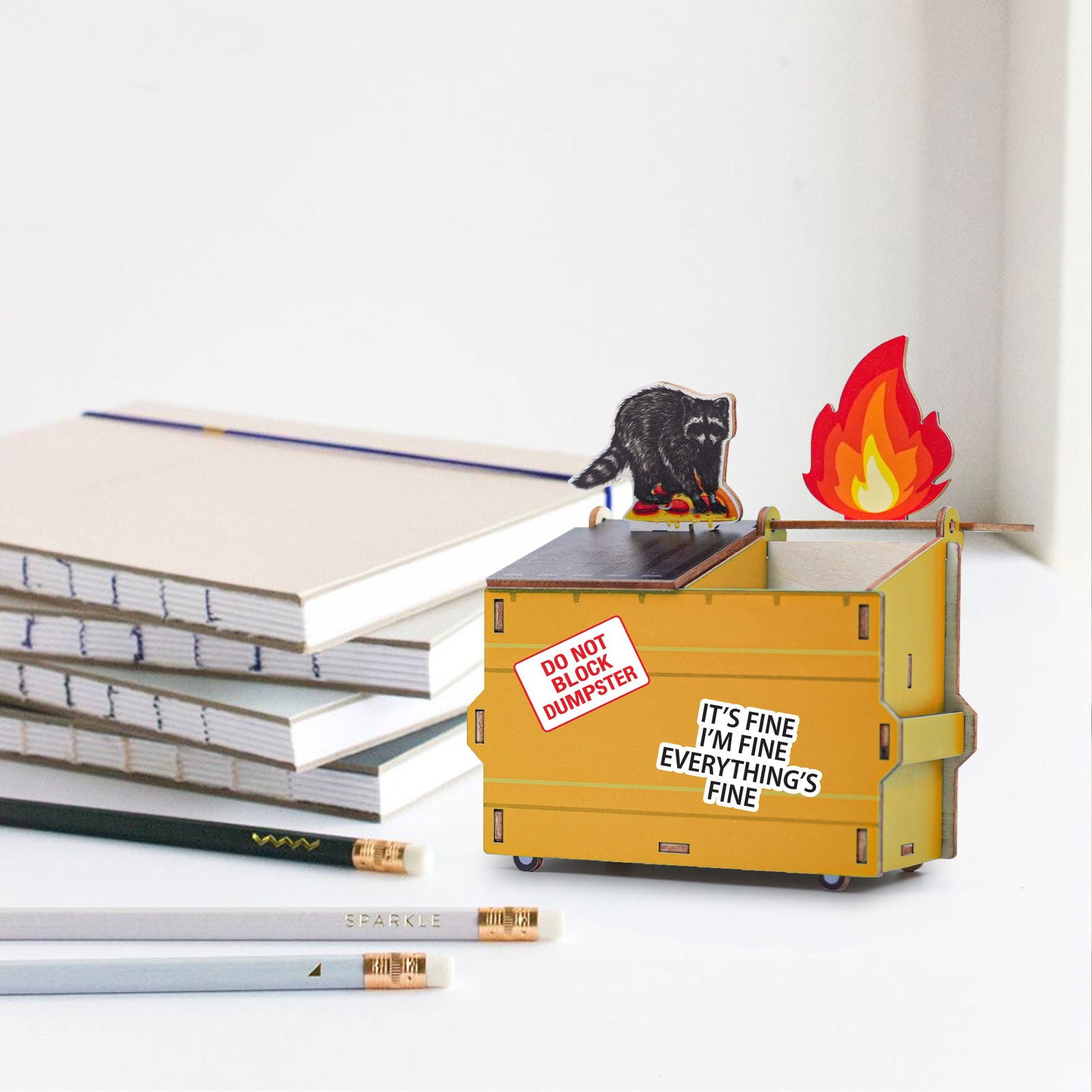 Dumpster Fire Pen Holder, Funny Desk Accessory, Custom Pencil Holder DIY Wood Pencil Holder, Dumpster Fire Holder, Gift For Coworker, Funny Gift For Colleagues DP11 - Kindlytoys