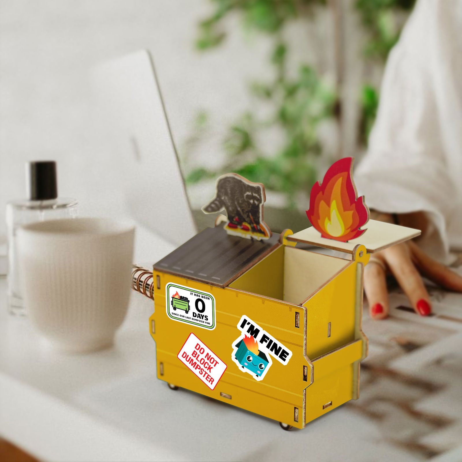 Dumpster Fire Pen Holder, Funny Desk Accessory, Custom Pencil Holder DIY Wood Pencil Holder, Dumpster Fire Holder, Gift For Coworker, Funny Gift For Colleagues DP11 - Kindlytoys