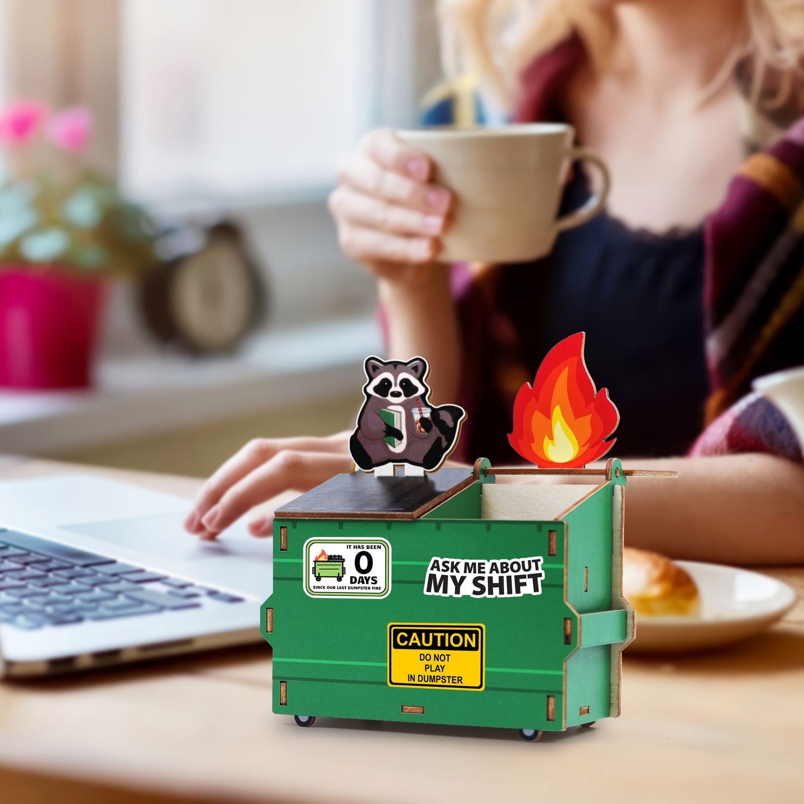 Dumpster Fire Pen Holder, Funny Desk Accessory, Custom Pencil Holder DIY Wood Pencil Holder, Dumpster Fire Holder, Gift For Coworker, Funny Gift For Colleagues DP11 - Kindlytoys