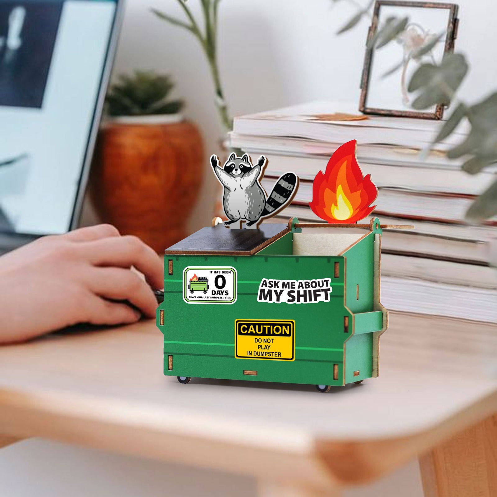 Dumpster Fire Pen Holder, Funny Desk Accessory, Custom Pencil Holder DIY Wood Pencil Holder, Dumpster Fire Holder, Gift For Coworker, Funny Gift For Colleagues DP11 - Kindlytoys