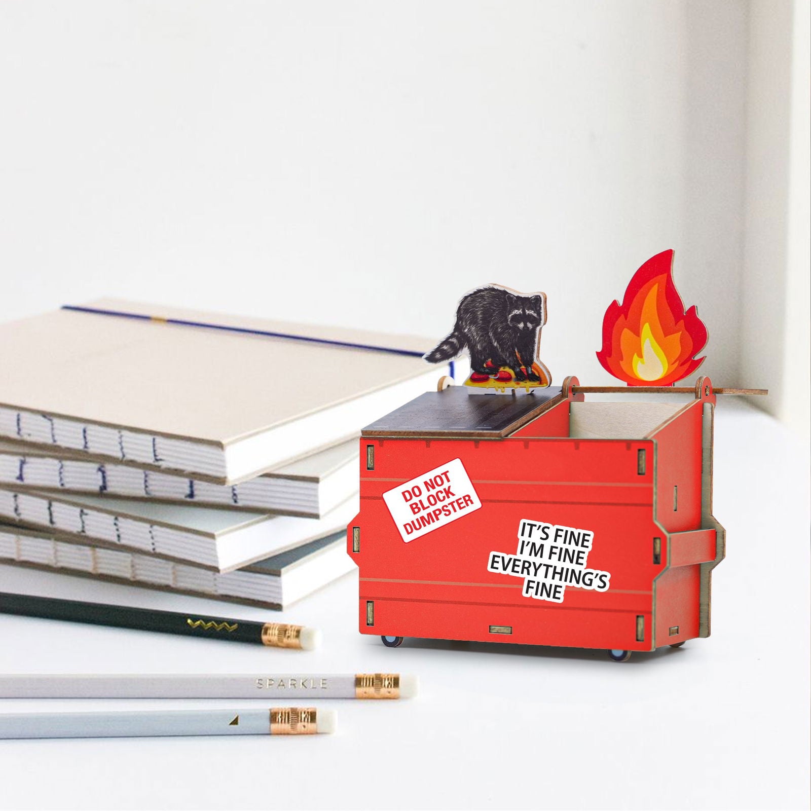 Dumpster Fire Pen Holder, Funny Desk Accessory, Custom Pencil Holder DIY Wood Pencil Holder, Dumpster Fire Holder, Gift For Coworker, Funny Gift For Colleagues DP11 - Kindlytoys