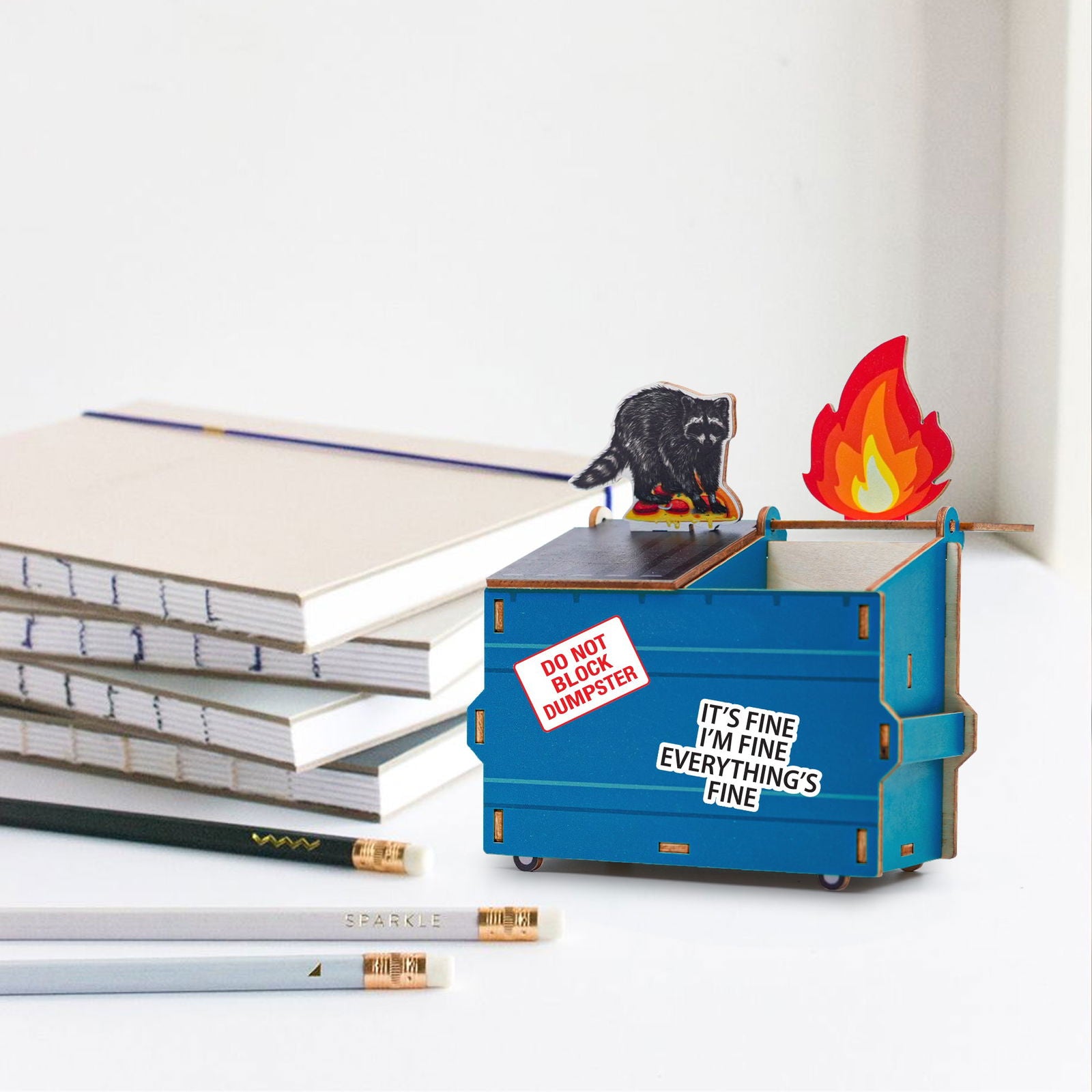 Dumpster Fire Pen Holder, Funny Desk Accessory, Custom Pencil Holder DIY Wood Pencil Holder, Dumpster Fire Holder, Gift For Coworker, Funny Gift For Colleagues DP11 - Kindlytoys