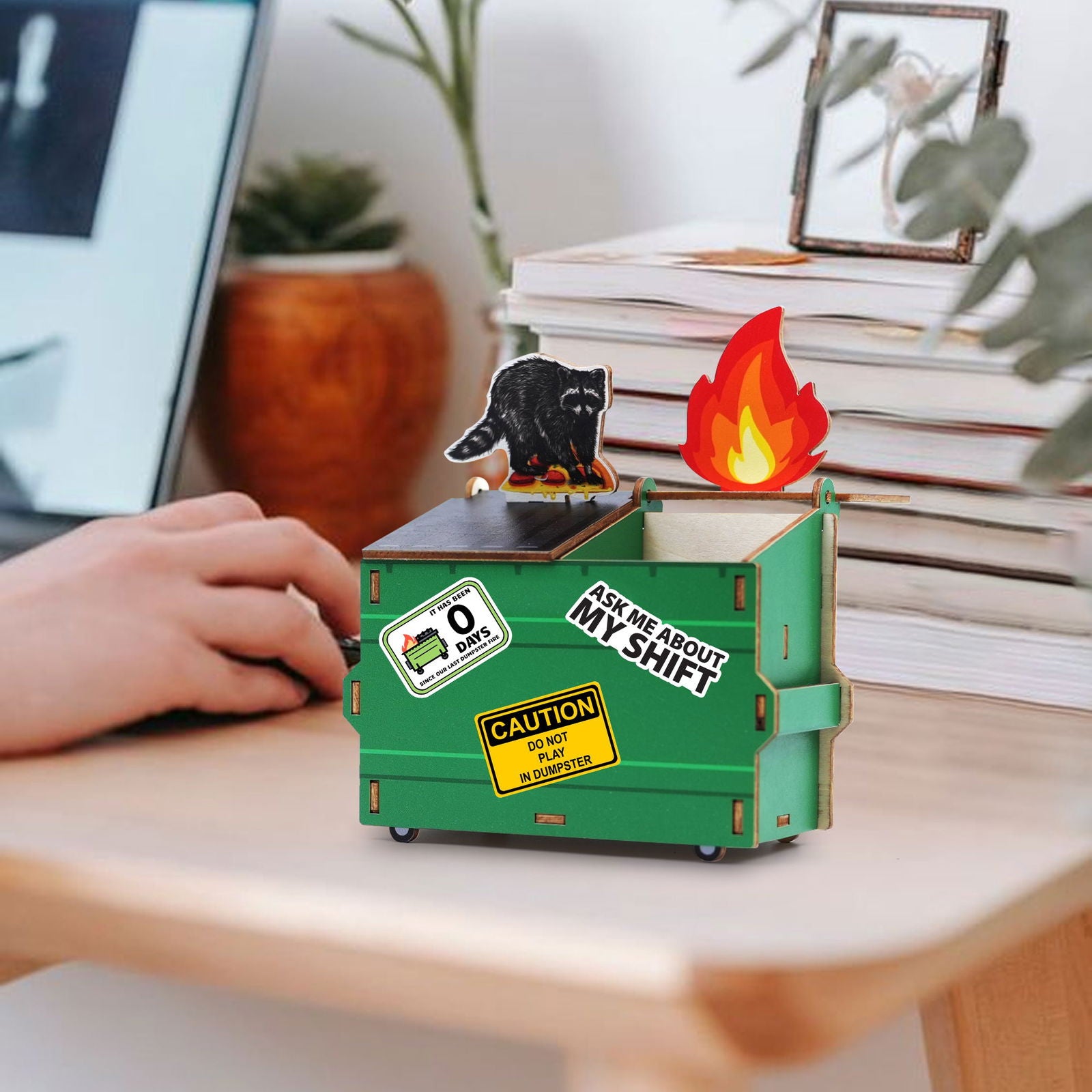 Dumpster Fire Pen Holder, Funny Desk Accessory, Custom Pencil Holder DIY Wood Pencil Holder, Dumpster Fire Holder, Gift For Coworker, Funny Gift For Colleagues DP11 - Kindlytoys